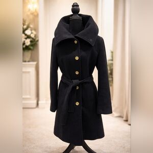 Authentic Coach Double Breasted Wool Angora Belted Coat Size M Black Gold Button